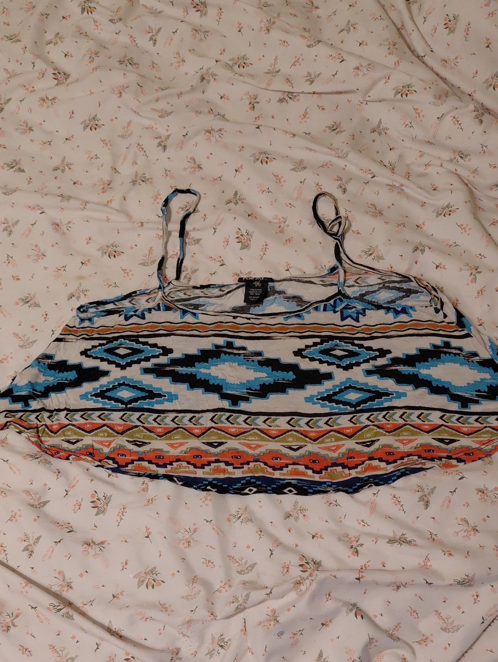 Rue21 Aztec Print Spaghetti Strap Crop Top - Blue, Orange, Yellow, Black